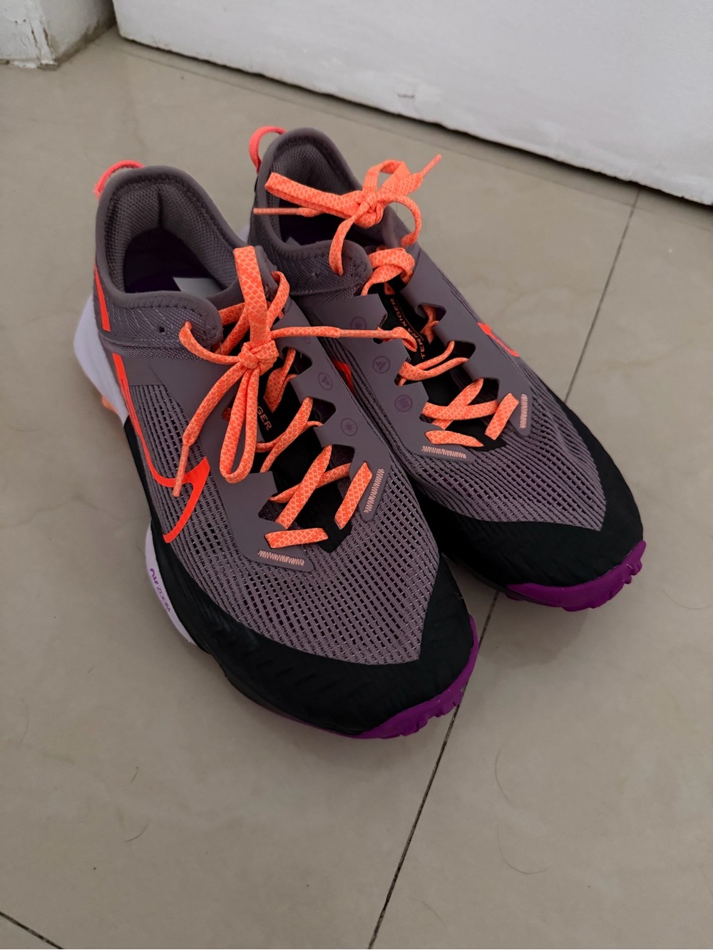 Nike Women’s Athletic Shoes - Gray with Neon Orange and Purple Accents